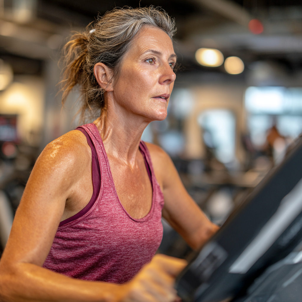 52 years old woman at cardio training
